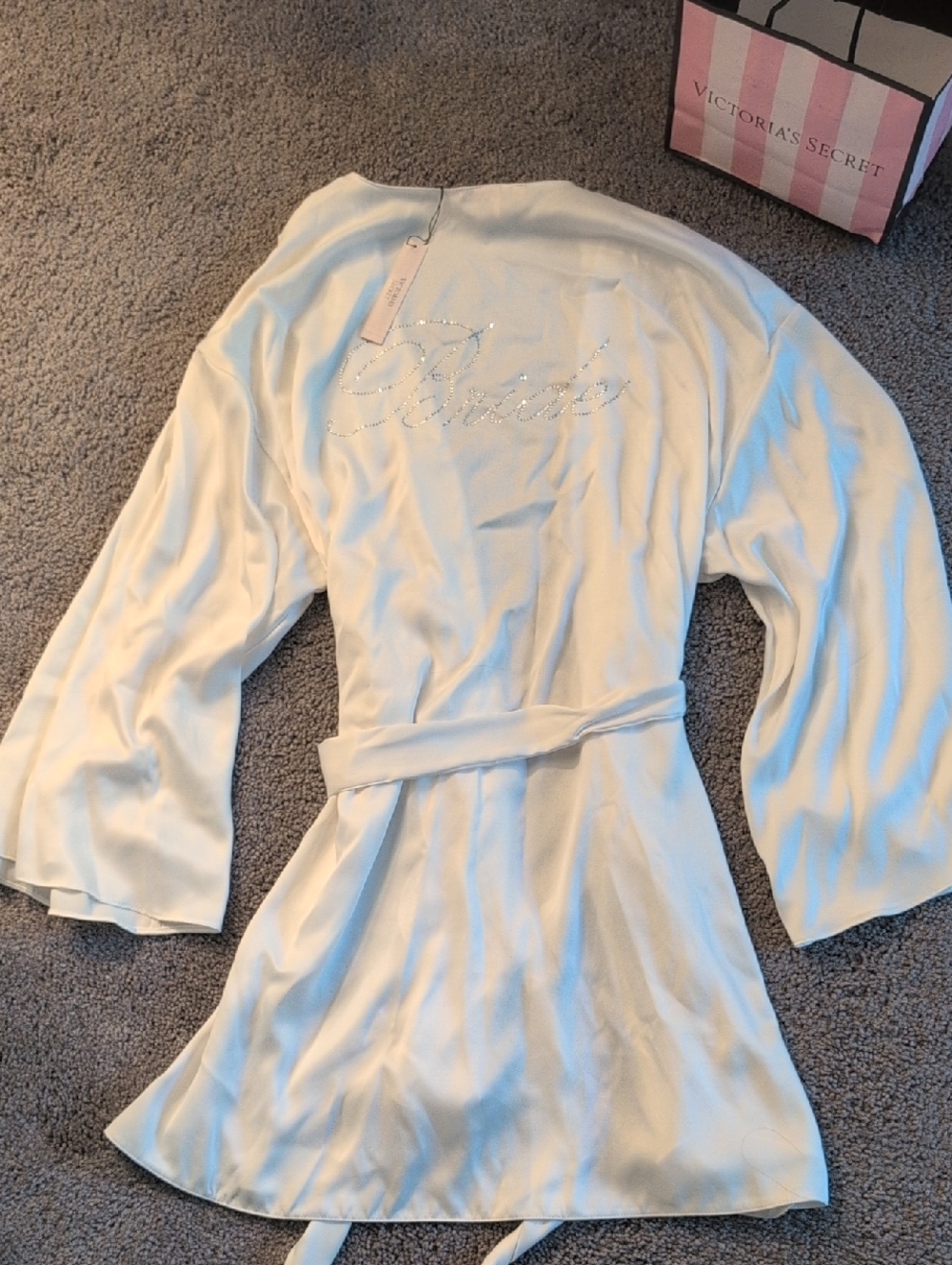 Victoria's Secret Bride White Satin Robe  Embellished Crystals - Brand New